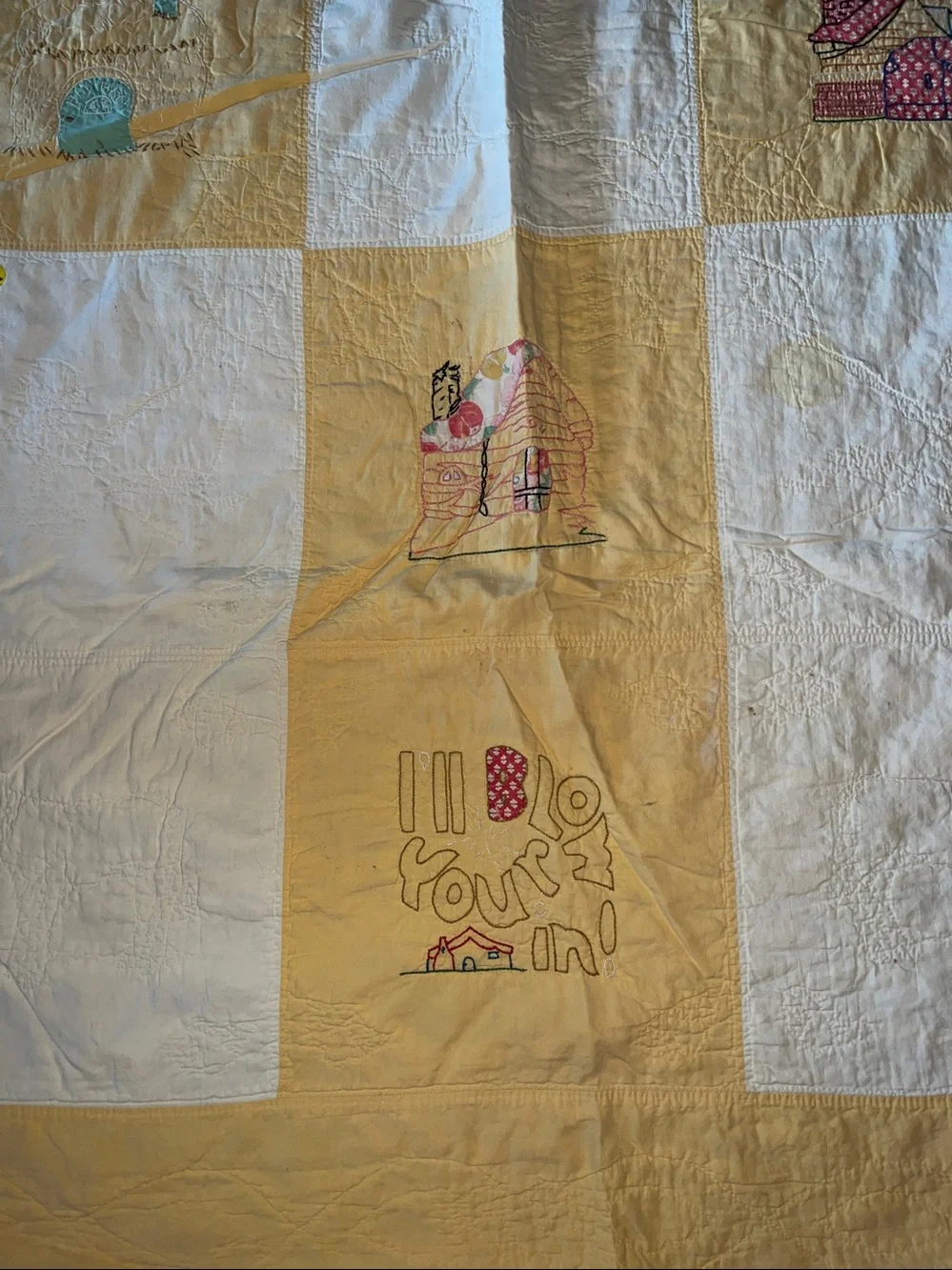 Antique embroidered patchwork handmade quilt 72” x 94” nursery rhyme